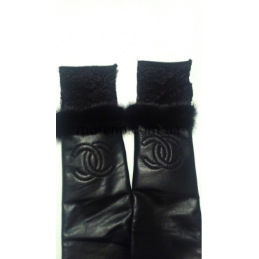 Перчатки-минетки кожаные с лого фото 1