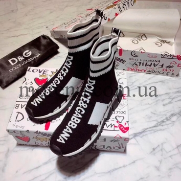 Высокие кроссовки D&G черные с лого фото 2