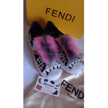 Слипоны Fendi с розовым мехом фото 1